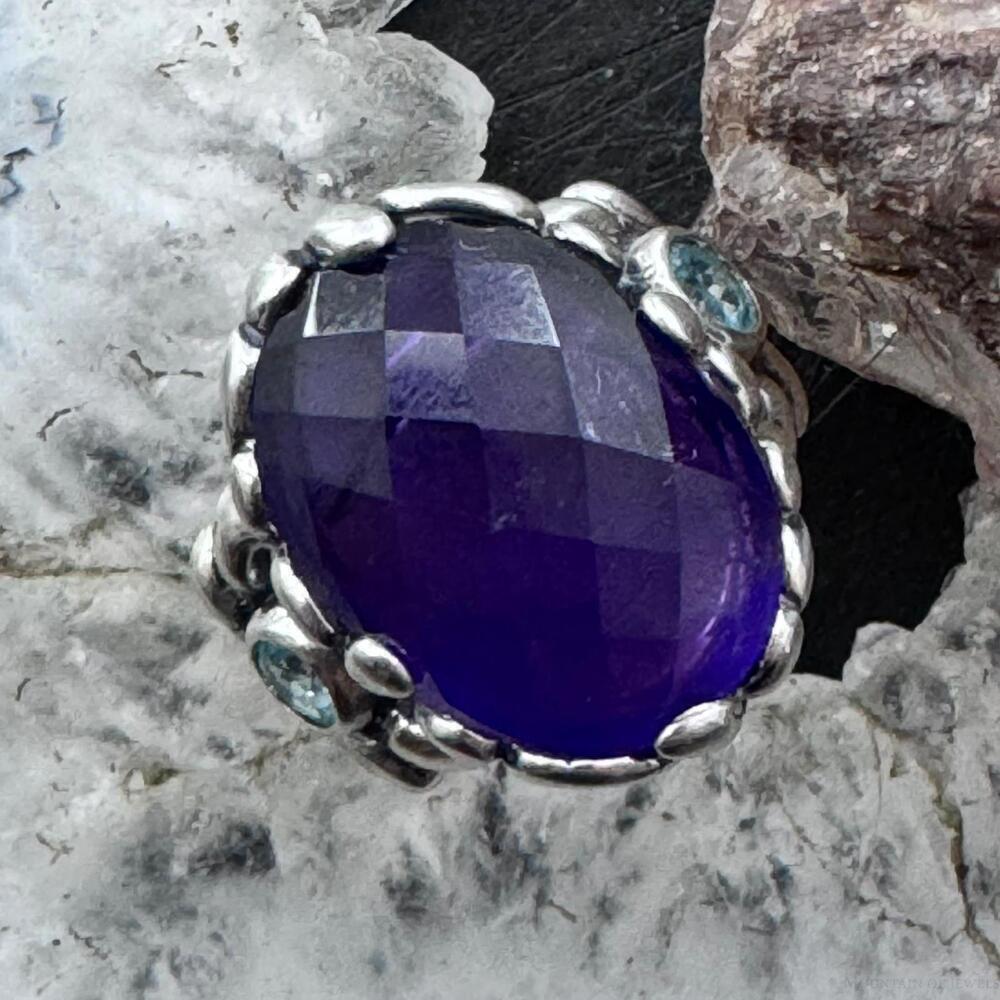 Carolyn Pollack Sterling Faceted Amethyst/2 Blue Topaz Decorated Ring For Women